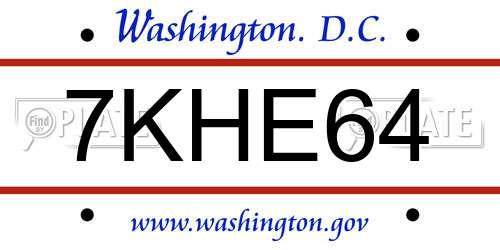 7KHE64 District Of Columbia License Plate