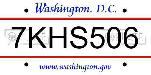 7KHS506 District Of Columbia License Plate
