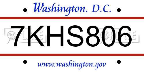 7KHS806 District Of Columbia License Plate