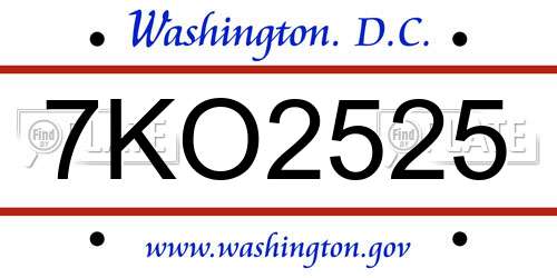 7KO2525 District Of Columbia License Plate