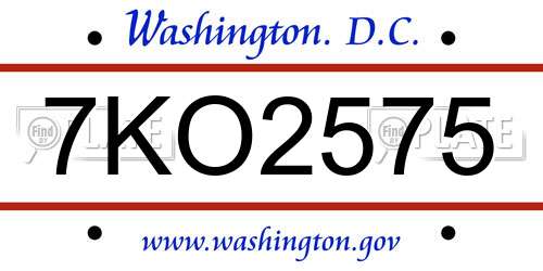 7KO2575 District Of Columbia License Plate