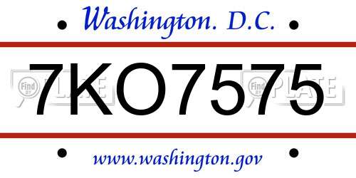 7KO7575 District Of Columbia License Plate
