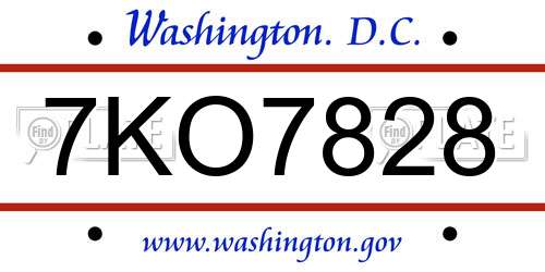 7KO7828 District Of Columbia License Plate