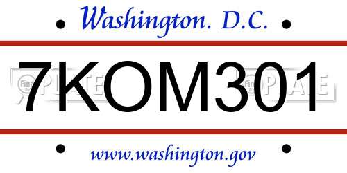 7KOM301 District Of Columbia License Plate