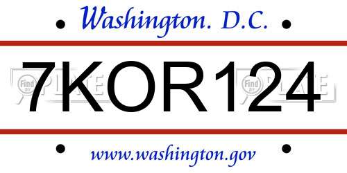 7KOR124 District Of Columbia License Plate
