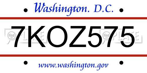 7KOZ575 District Of Columbia License Plate