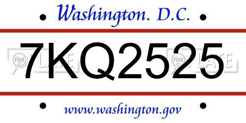 7KQ2525 District Of Columbia License Plate