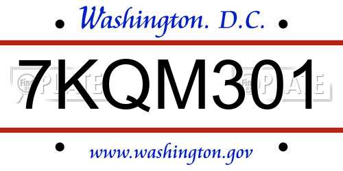 7KQM301 District Of Columbia License Plate