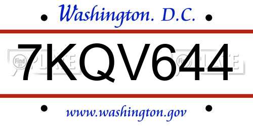 7KQV644 District Of Columbia License Plate