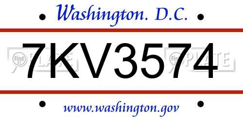 7KV3574 District Of Columbia License Plate