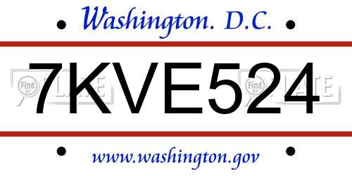 7KVE524 District Of Columbia License Plate
