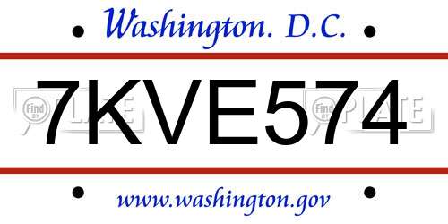 7KVE574 District Of Columbia License Plate