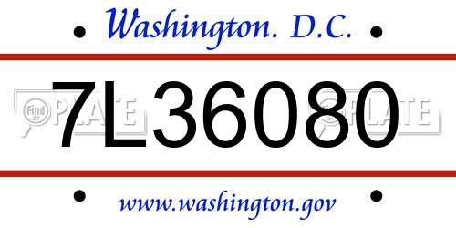 7L36080 District Of Columbia License Plate