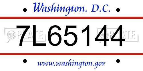 7L65144 District Of Columbia License Plate