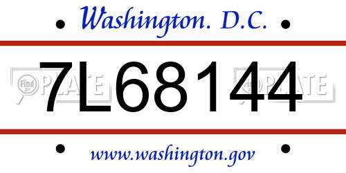 7L68144 District Of Columbia License Plate