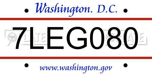 7LEG080 District Of Columbia License Plate