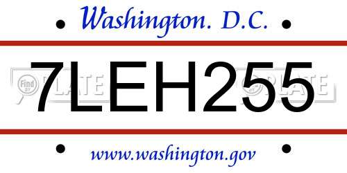 7LEH255 District Of Columbia License Plate