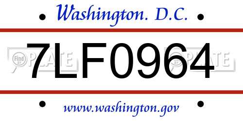 7LF0964 District Of Columbia License Plate