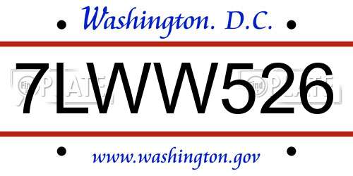 7LWW526 District Of Columbia License Plate
