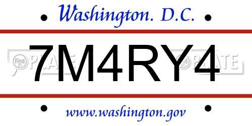 7M4RY4 District Of Columbia License Plate