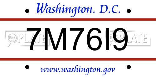 7M76I9 District Of Columbia License Plate