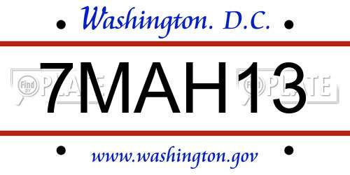 7MAH13 District Of Columbia License Plate