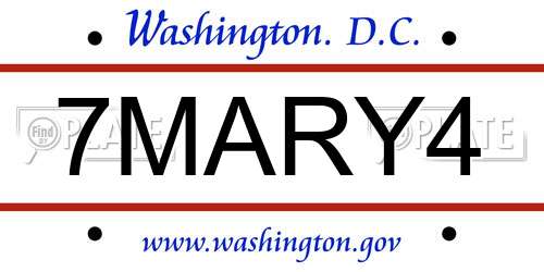 7MARY4 District Of Columbia License Plate
