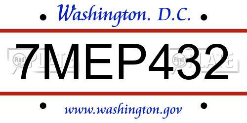 7MEP432 District Of Columbia License Plate