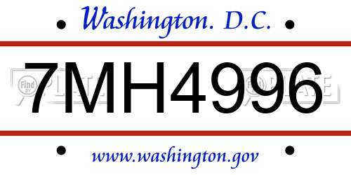 7MH4996 District Of Columbia License Plate