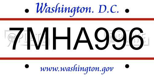 7MHA996 District Of Columbia License Plate