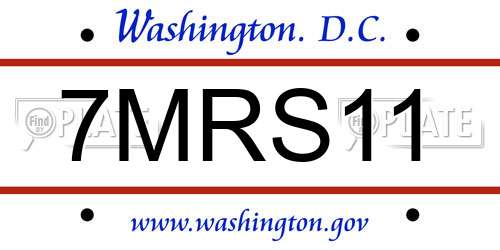 7MRS11 District Of Columbia License Plate