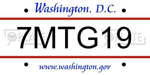 7MTG19 District Of Columbia License Plate
