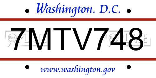 7MTV748 District Of Columbia License Plate