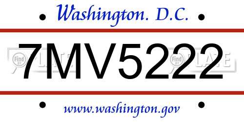 7MV5222 District Of Columbia License Plate