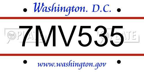 7MV535 District Of Columbia License Plate