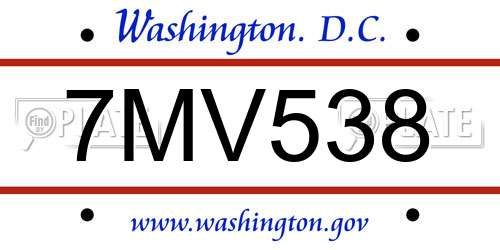 7MV538 District Of Columbia License Plate