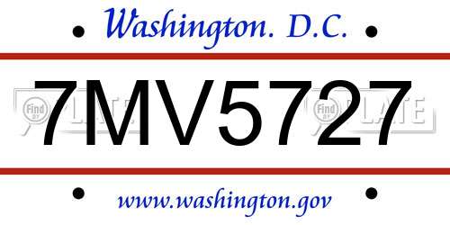 7MV5727 District Of Columbia License Plate