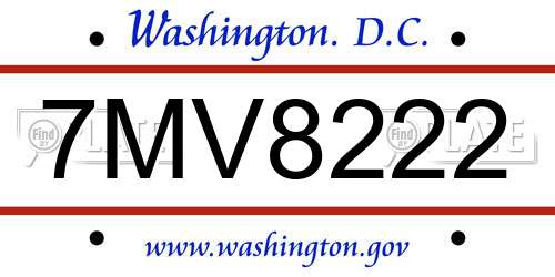 7MV8222 District Of Columbia License Plate