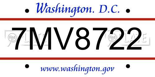 7MV8722 District Of Columbia License Plate