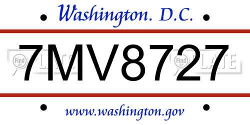 7MV8727 District Of Columbia License Plate