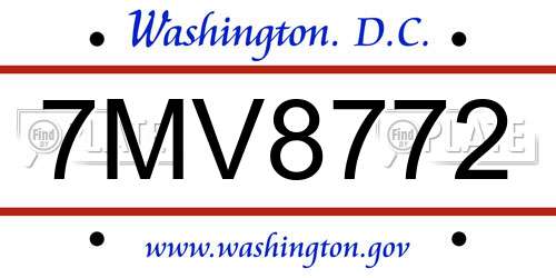 7MV8772 District Of Columbia License Plate