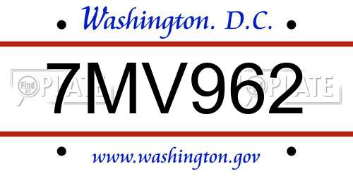 7MV962 District Of Columbia License Plate