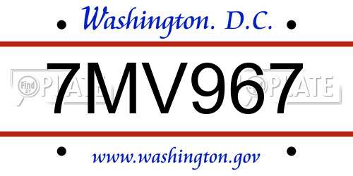 7MV967 District Of Columbia License Plate