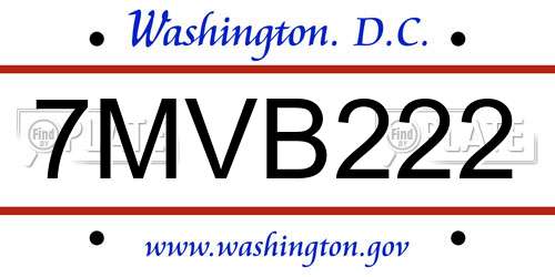 7MVB222 District Of Columbia License Plate