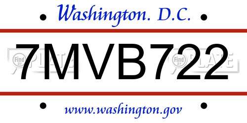7MVB722 District Of Columbia License Plate