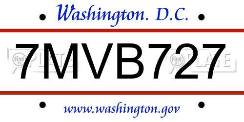 7MVB727 District Of Columbia License Plate