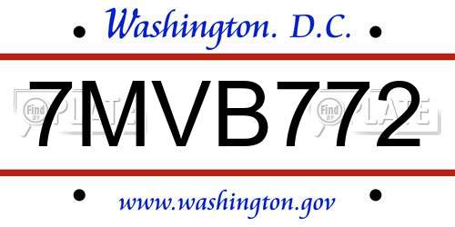 7MVB772 District Of Columbia License Plate