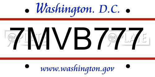 7MVB777 District Of Columbia License Plate