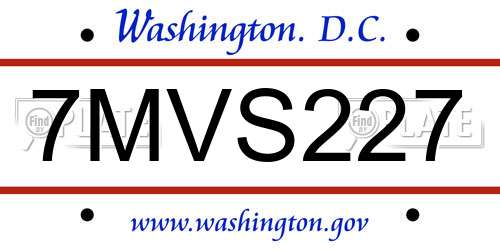 7MVS227 District Of Columbia License Plate