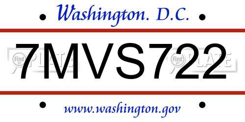 7MVS722 District Of Columbia License Plate